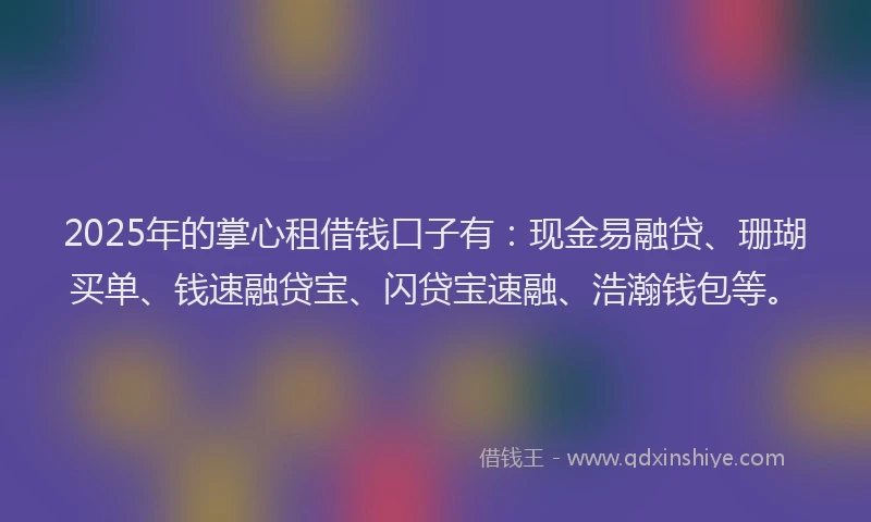 2025年的掌心租借钱口子有：现金易融贷、珊瑚买单、钱速融贷宝、闪贷宝速融、浩瀚钱包等。