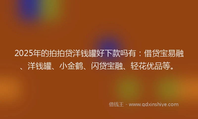 2025年的拍拍贷洋钱罐好下款吗有：借贷宝易融、洋钱罐、小金鹤、闪贷宝融、轻花优品等。