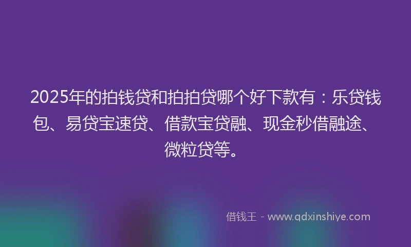 2025年的拍钱贷和拍拍贷哪个好下款有：乐贷钱包、易贷宝速贷、借款宝贷融、现金秒借融途、微粒贷等。