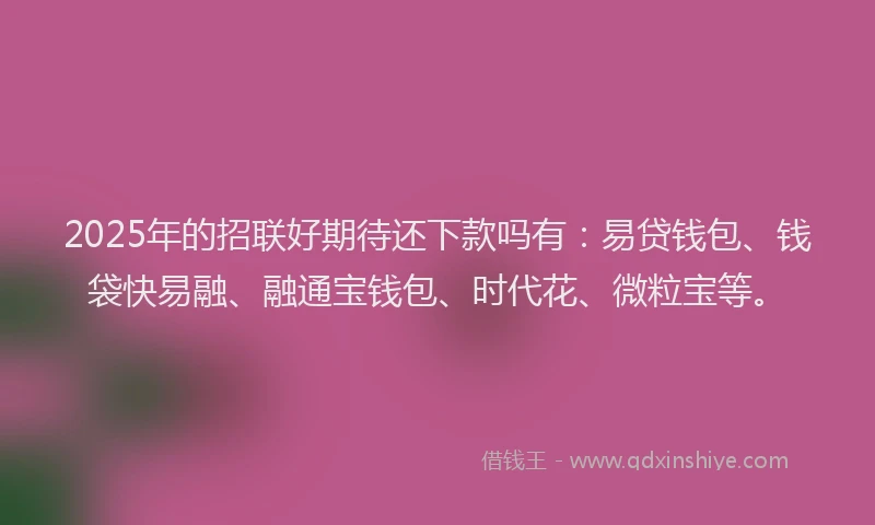 2025年的招联好期待还下款吗有：易贷钱包、钱袋快易融、融通宝钱包、时代花、微粒宝等。