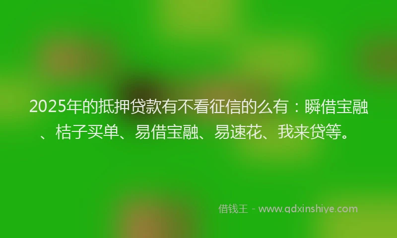 2025年的抵押贷款有不看征信的么有：瞬借宝融、桔子买单、易借宝融、易速花、我来贷等。