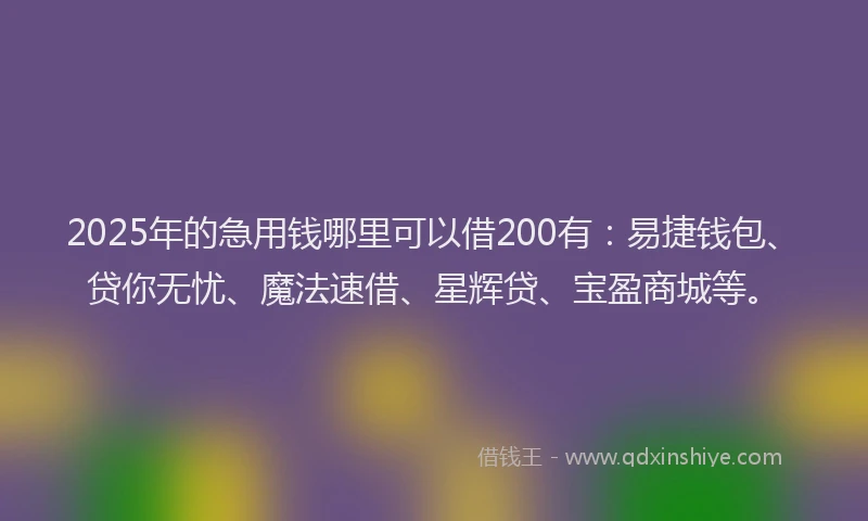 2025年的急用钱哪里可以借200有：易捷钱包、贷你无忧、魔法速借、星辉贷、宝盈商城等。