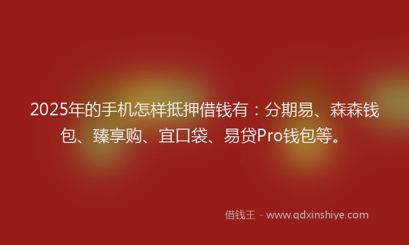 2025年的手机怎样抵押借钱有：分期易、森森钱包、臻享购、宜口袋、易贷Pro钱包等。