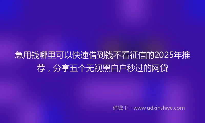 急用钱哪里可以快速借到钱不看征信的2025年推荐，分享五个无视黑白户秒过的网贷