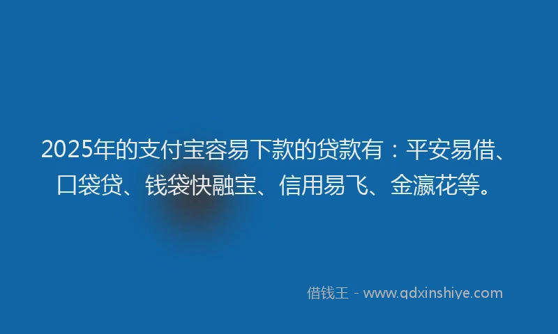 2025年的支付宝容易下款的贷款有：平安易借、口袋贷、钱袋快融宝、信用易飞、金瀛花等。