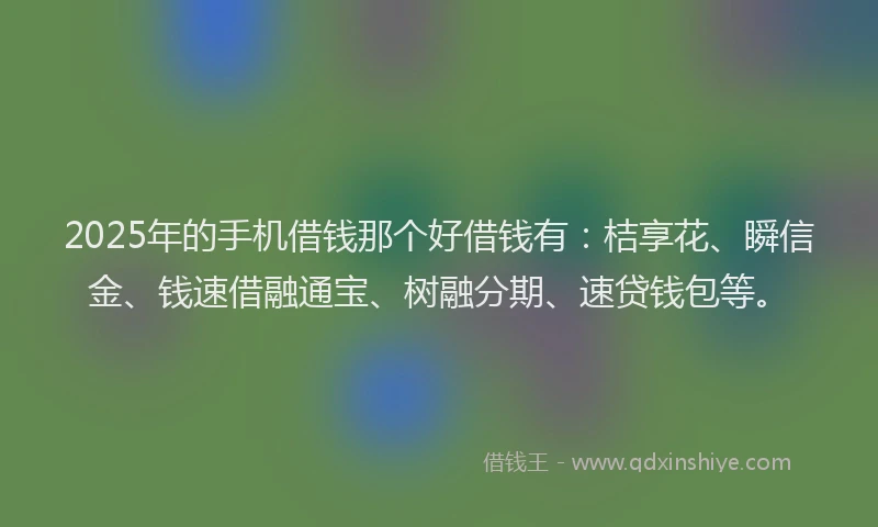 2025年的手机借钱那个好借钱有：桔享花、瞬信金、钱速借融通宝、树融分期、速贷钱包等。