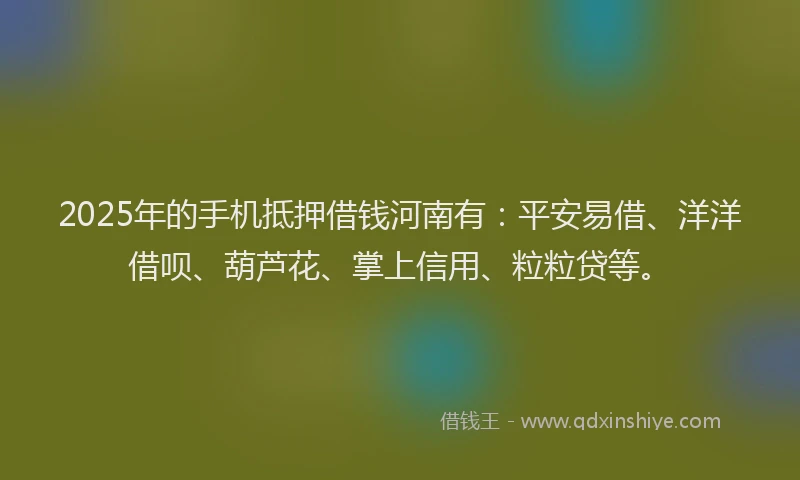 2025年的手机抵押借钱河南有：平安易借、洋洋借呗、葫芦花、掌上信用、粒粒贷等。