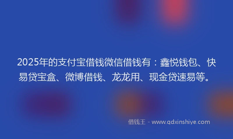 2025年的支付宝借钱微信借钱有：鑫悦钱包、快易贷宝盒、微博借钱、龙龙用、现金贷速易等。