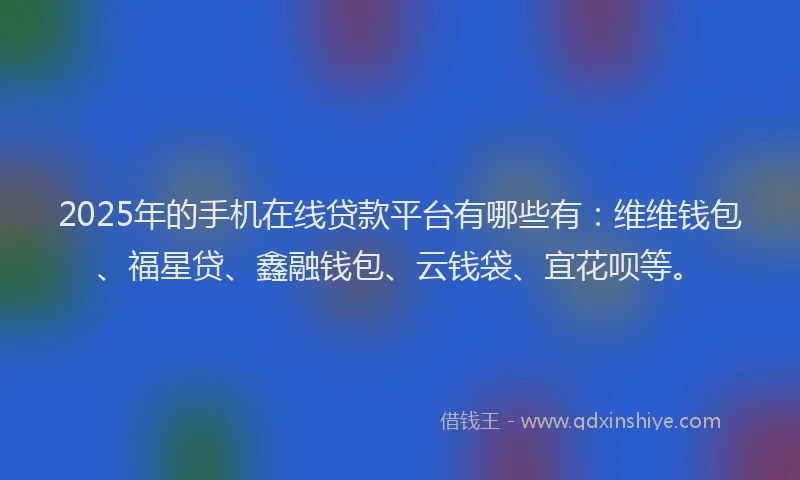 2025年的手机在线贷款平台有哪些有：维维钱包、福星贷、鑫融钱包、云钱袋、宜花呗等。