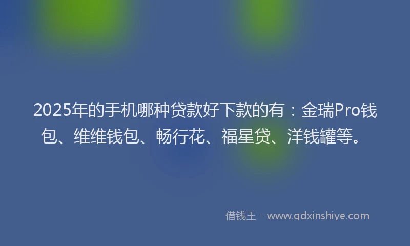 2025年的手机哪种贷款好下款的有：金瑞Pro钱包、维维钱包、畅行花、福星贷、洋钱罐等。