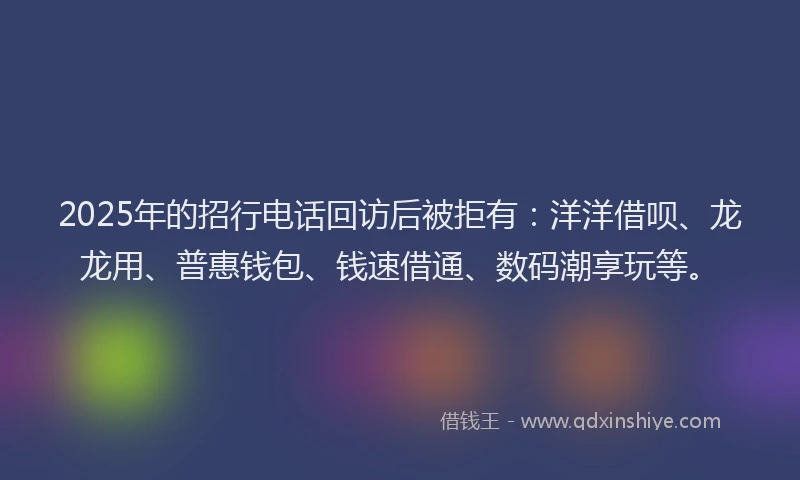 2025年的招行电话回访后被拒有：洋洋借呗、龙龙用、普惠钱包、钱速借通、数码潮享玩等。