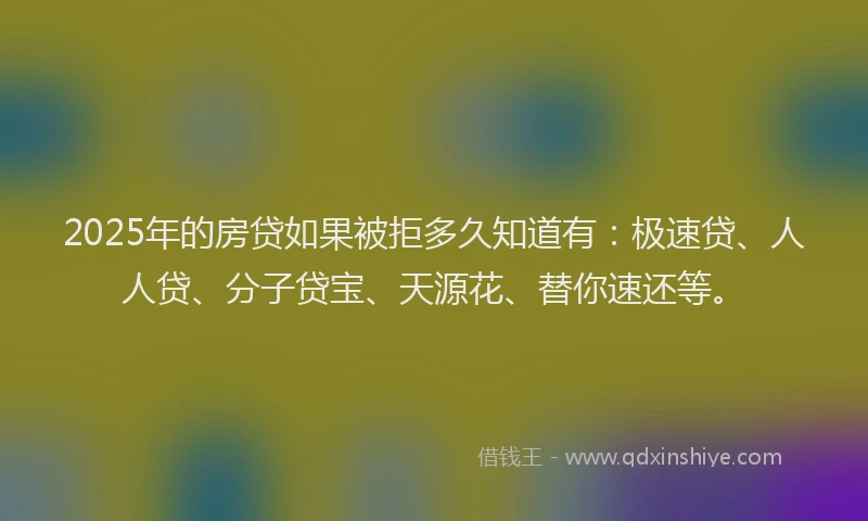 2025年的房贷如果被拒多久知道有：极速贷、人人贷、分子贷宝、天源花、替你速还等。