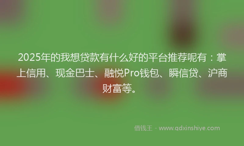 2025年的我想贷款有什么好的平台推荐呢有：掌上信用、现金巴士、融悦Pro钱包、瞬信贷、沪商财富等。