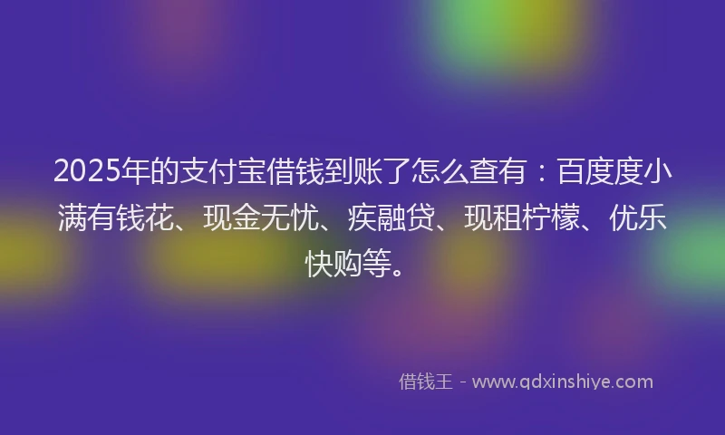 2025年的支付宝借钱到账了怎么查有：百度度小满有钱花、现金无忧、疾融贷、现租柠檬、优乐快购等。