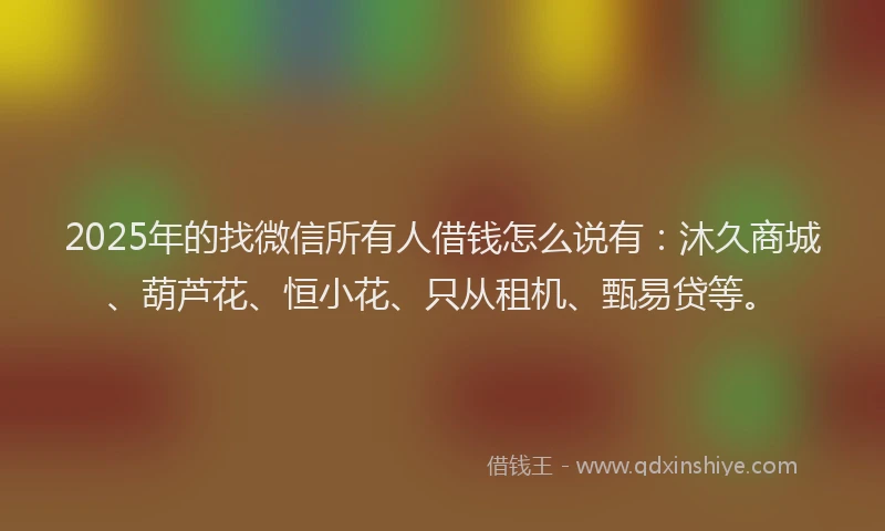 2025年的找微信所有人借钱怎么说有：沐久商城、葫芦花、恒小花、只从租机、甄易贷等。