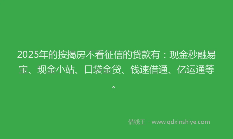 2025年的按揭房不看征信的贷款有：现金秒融易宝、现金小站、口袋金贷、钱速借通、亿运通等。