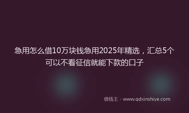 急用怎么借10万块钱急用2025年精选，汇总5个可以不看征信就能下款的口子