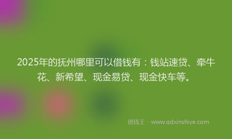 2025年的抚州哪里可以借钱有：钱站速贷、牵牛花、新希望、现金易贷、现金快车等。