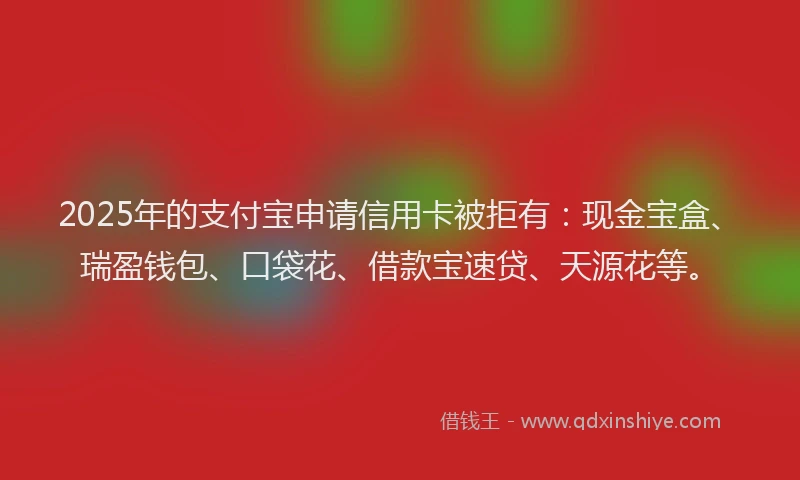 2025年的支付宝申请信用卡被拒有：现金宝盒、瑞盈钱包、口袋花、借款宝速贷、天源花等。