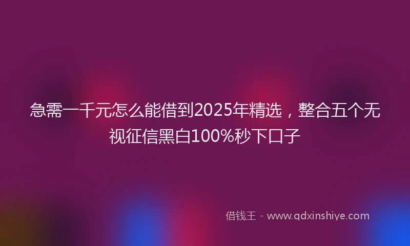 急需一千元怎么能借到2025年精选，整合五个无视征信黑白100%秒下口子
