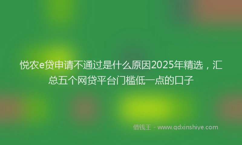 悦农e贷申请不通过是什么原因2025年精选，汇总五个网贷平台门槛低一点的口子