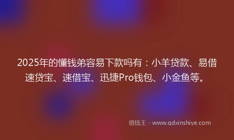 2025年的懂钱弟容易下款吗有：小羊贷款、易借速贷宝、速借宝、迅捷Pro钱包、小金鱼等。