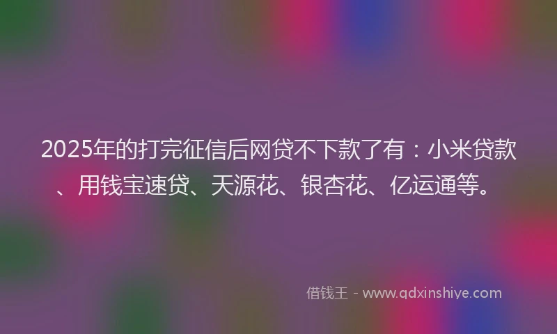 2025年的打完征信后网贷不下款了有：小米贷款、用钱宝速贷、天源花、银杏花、亿运通等。
