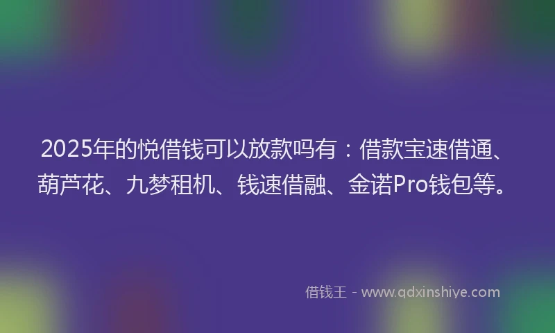 2025年的悦借钱可以放款吗有：借款宝速借通、葫芦花、九梦租机、钱速借融、金诺Pro钱包等。