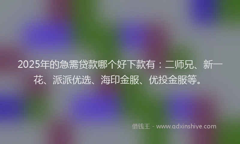 2025年的急需贷款哪个好下款有：二师兄、新一花、派派优选、海印金服、优投金服等。