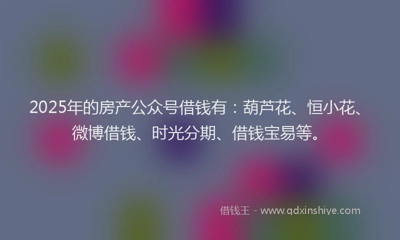 2025年的房产公众号借钱有：葫芦花、恒小花、微博借钱、时光分期、借钱宝易等。