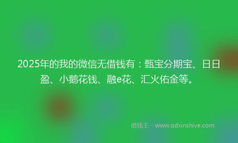 2025年的我的微信无借钱有：甄宝分期宝、日日盈、小鹅花钱、融e花、汇火佑金等。