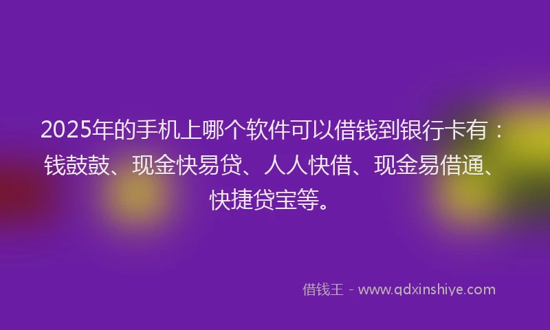 2025年的手机上哪个软件可以借钱到银行卡有：钱鼓鼓、现金快易贷、人人快借、现金易借通、快捷贷宝等。