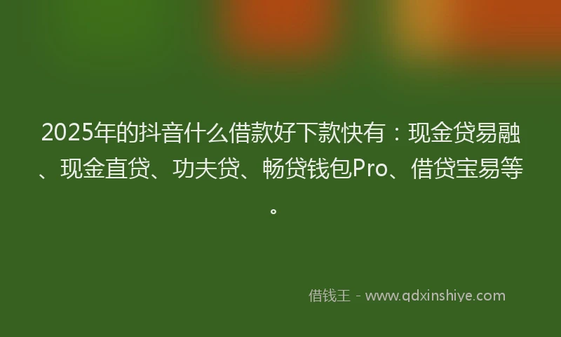 2025年的抖音什么借款好下款快有：现金贷易融、现金直贷、功夫贷、畅贷钱包Pro、借贷宝易等。
