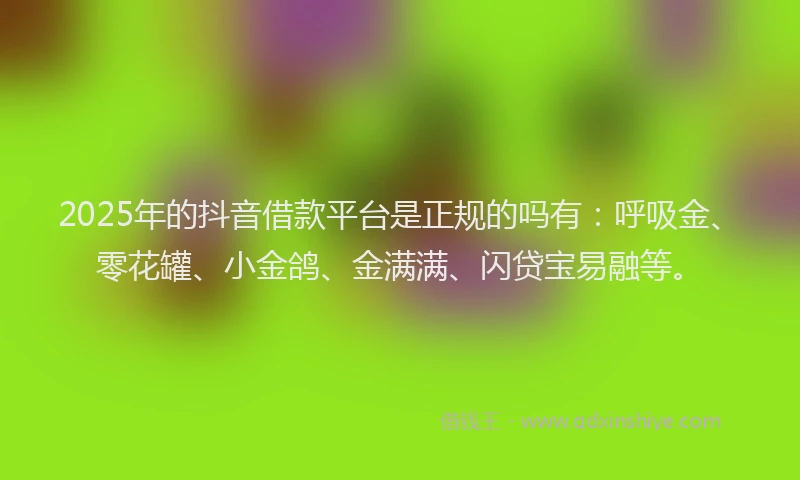 2025年的抖音借款平台是正规的吗有：呼吸金、零花罐、小金鸽、金满满、闪贷宝易融等。
