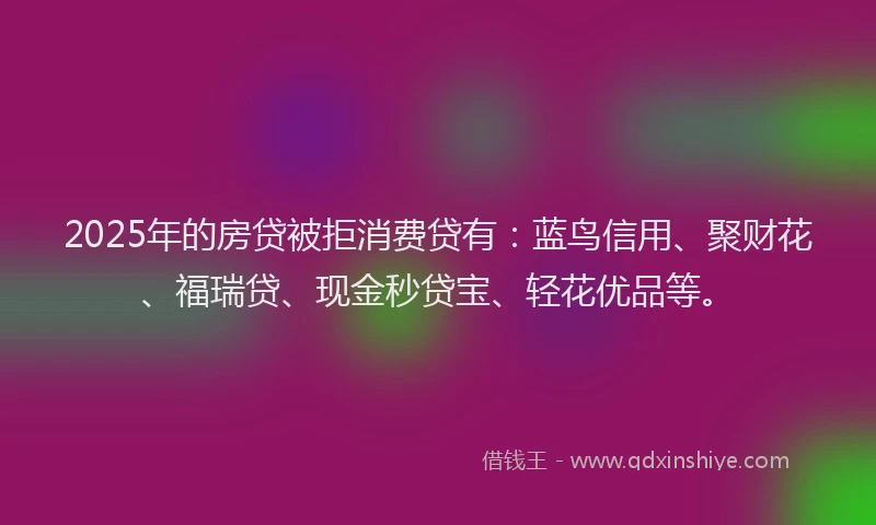 2025年的房贷被拒消费贷有：蓝鸟信用、聚财花、福瑞贷、现金秒贷宝、轻花优品等。