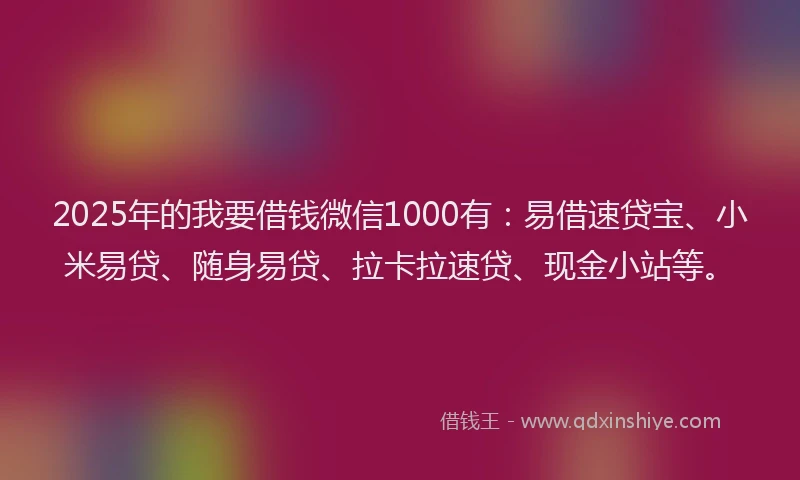 2025年的我要借钱微信1000有：易借速贷宝、小米易贷、随身易贷、拉卡拉速贷、现金小站等。