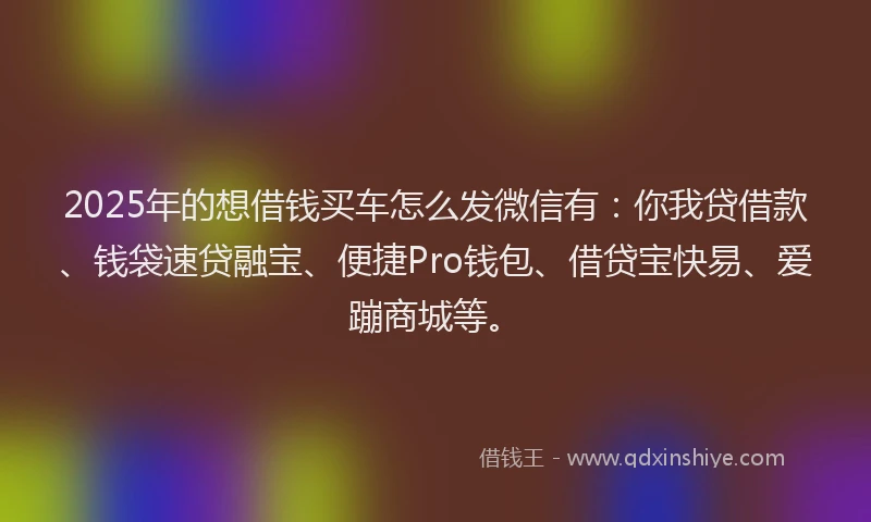2025年的想借钱买车怎么发微信有：你我贷借款、钱袋速贷融宝、便捷Pro钱包、借贷宝快易、爱蹦商城等。