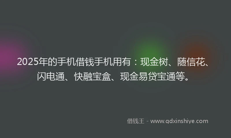 2025年的手机借钱手机用有：现金树、随信花、闪电通、快融宝盒、现金易贷宝通等。