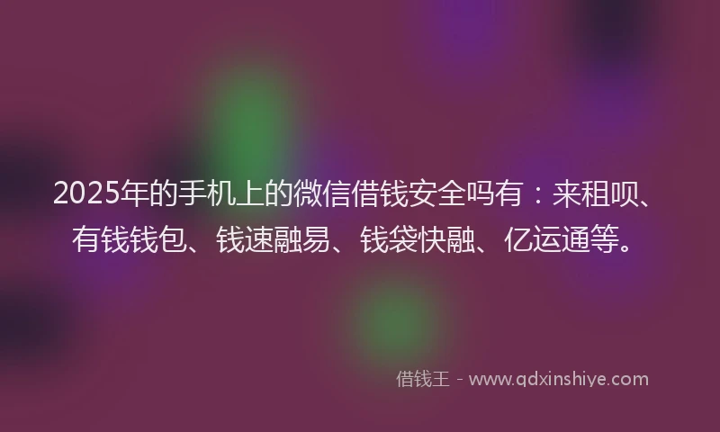 2025年的手机上的微信借钱安全吗有：来租呗、有钱钱包、钱速融易、钱袋快融、亿运通等。