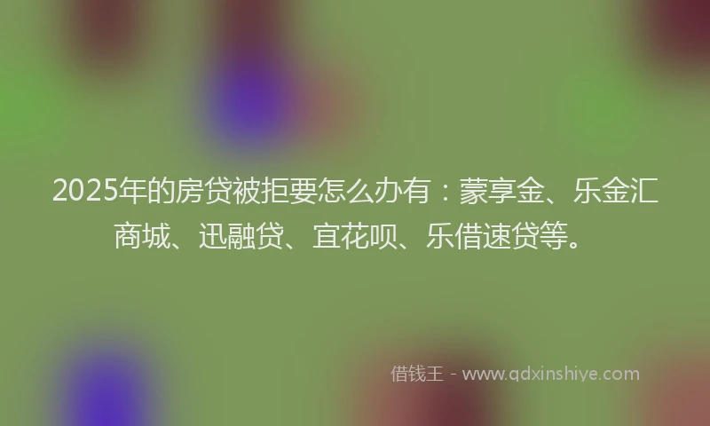 2025年的房贷被拒要怎么办有：蒙享金、乐金汇商城、迅融贷、宜花呗、乐借速贷等。
