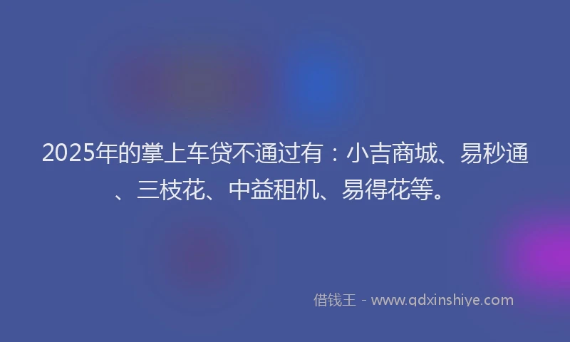 2025年的掌上车贷不通过有：小吉商城、易秒通、三枝花、中益租机、易得花等。