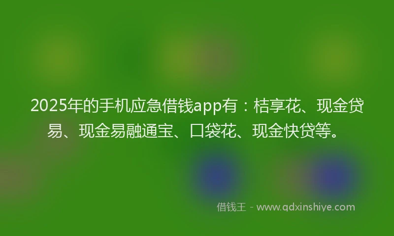 2025年的手机应急借钱app有：桔享花、现金贷易、现金易融通宝、口袋花、现金快贷等。