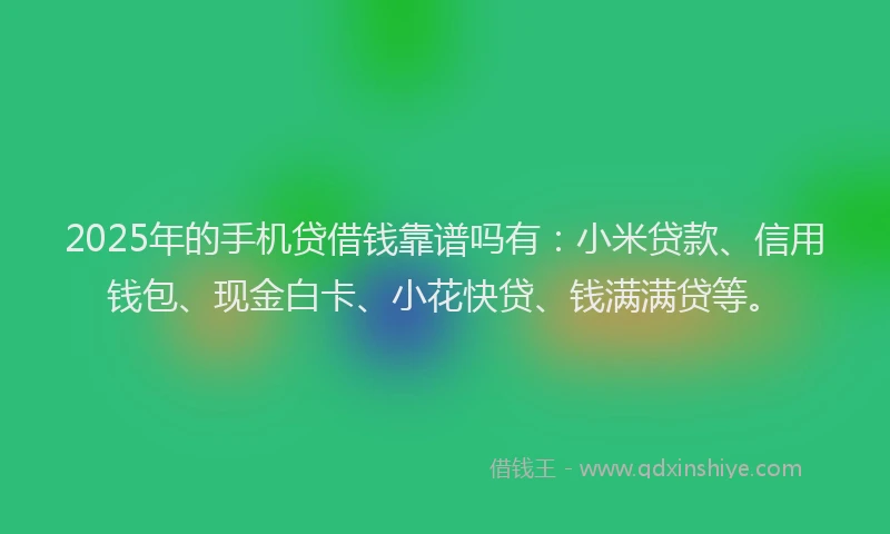 2025年的手机贷借钱靠谱吗有：小米贷款、信用钱包、现金白卡、小花快贷、钱满满贷等。