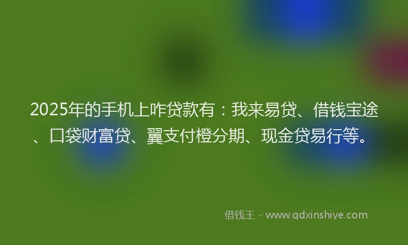 2025年的手机上咋贷款有：我来易贷、借钱宝途、口袋财富贷、翼支付橙分期、现金贷易行等。