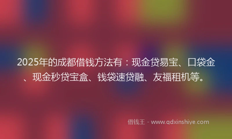 2025年的成都借钱方法有：现金贷易宝、口袋金、现金秒贷宝盒、钱袋速贷融、友福租机等。