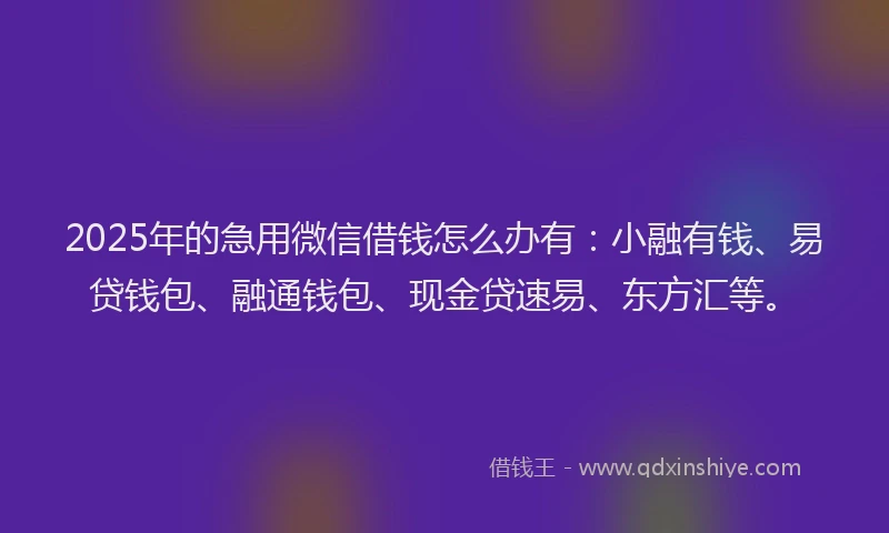 2025年的急用微信借钱怎么办有：小融有钱、易贷钱包、融通钱包、现金贷速易、东方汇等。