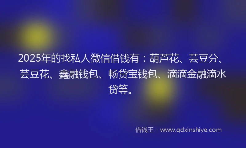 2025年的找私人微信借钱有：葫芦花、芸豆分、芸豆花、鑫融钱包、畅贷宝钱包、滴滴金融滴水贷等。