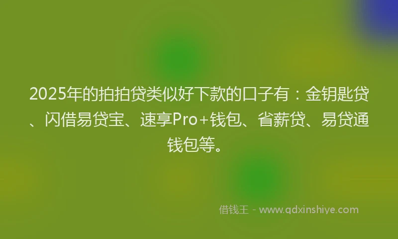 2025年的拍拍贷类似好下款的口子有：金钥匙贷、闪借易贷宝、速享Pro+钱包、省薪贷、易贷通钱包等。