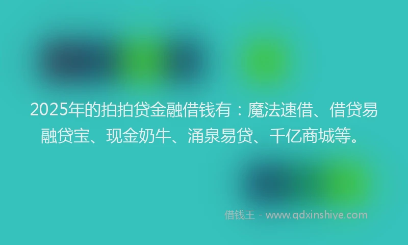 2025年的拍拍贷金融借钱有：魔法速借、借贷易融贷宝、现金奶牛、涌泉易贷、千亿商城等。