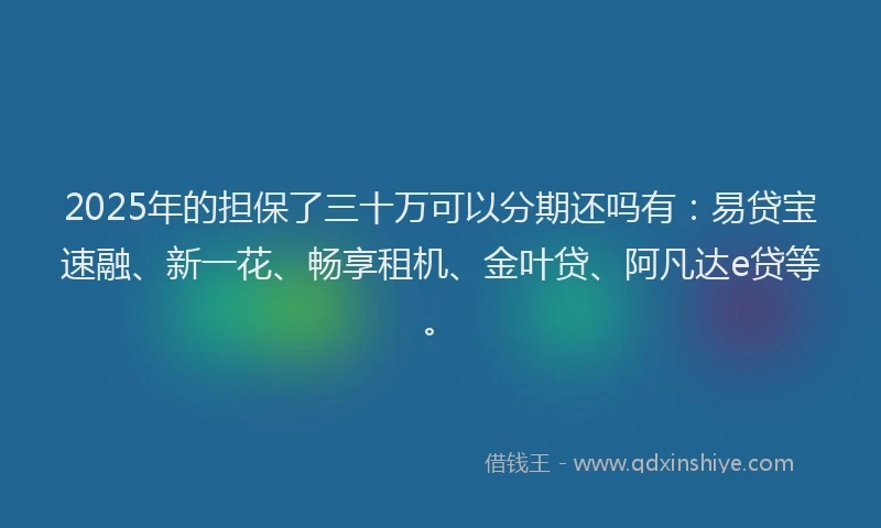 2025年的担保了三十万可以分期还吗有：易贷宝速融、新一花、畅享租机、金叶贷、阿凡达e贷等。